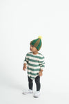 Long Sleeve Romper | Ecru & Green w/ Stripes