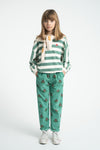 Sweatshirt | Ecru & Green Stripes w/ Piupiuchick Print