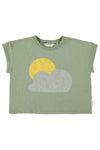 T-Shirt | Olive Green w/ Sun & Cloud Print