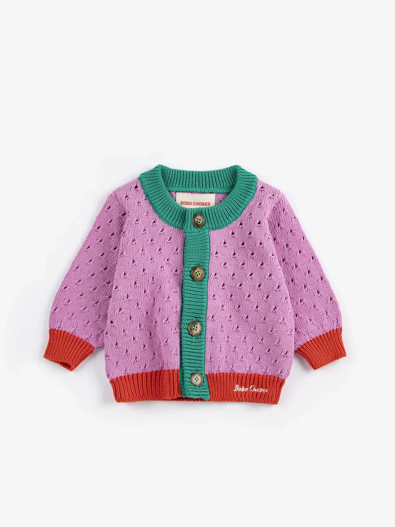 Color Block open work cardigan