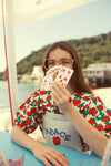 Baby Blouse W/ Sailor Collar | Ecru W/ Red Roses Print