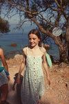 Long Dress | Ecru W/ Green Flowers Allover
