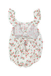 Baby Romper W/ Fringe Straps | Ecru W/ Red Flowers Allover