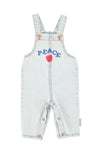 Baby Dungarees | Washed Light Blue Denim W/ Peace Print