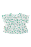 Baby Peter Pan Collar Shirt | Ecru W/ Green Flowers Allover