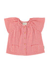 Baby Blouse W/ Butterfly Sleeves | Red & Ecru Checkered