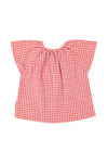 Baby Blouse W/ Butterfly Sleeves | Red & Ecru Checkered