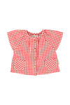 Baby Blouse W/ Butterfly Sleeves | Red & Ecru Checkered