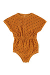 Playsuit | Camel W/ Black Hearts Allover