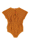 Playsuit | Camel W/ Black Hearts Allover