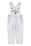 Dungarees | Washed Light Blue Denim W/ Peace Print