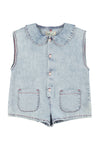 Short Sleeveless Jumpsuit | Blue Light Denim W/ Apple Print