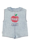 Short Sleeveless Jumpsuit | Blue Light Denim W/ Apple Print