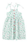 Long Dress | Ecru W/ Green Flowers Allover