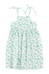 Long Dress | Ecru W/ Green Flowers Allover