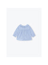 Arsène et les Pipelettes Baby Blouse With Flower Embroidery - Sky Blue