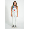 Dungarees | Washed Light Blue Denim W/ Peace Print